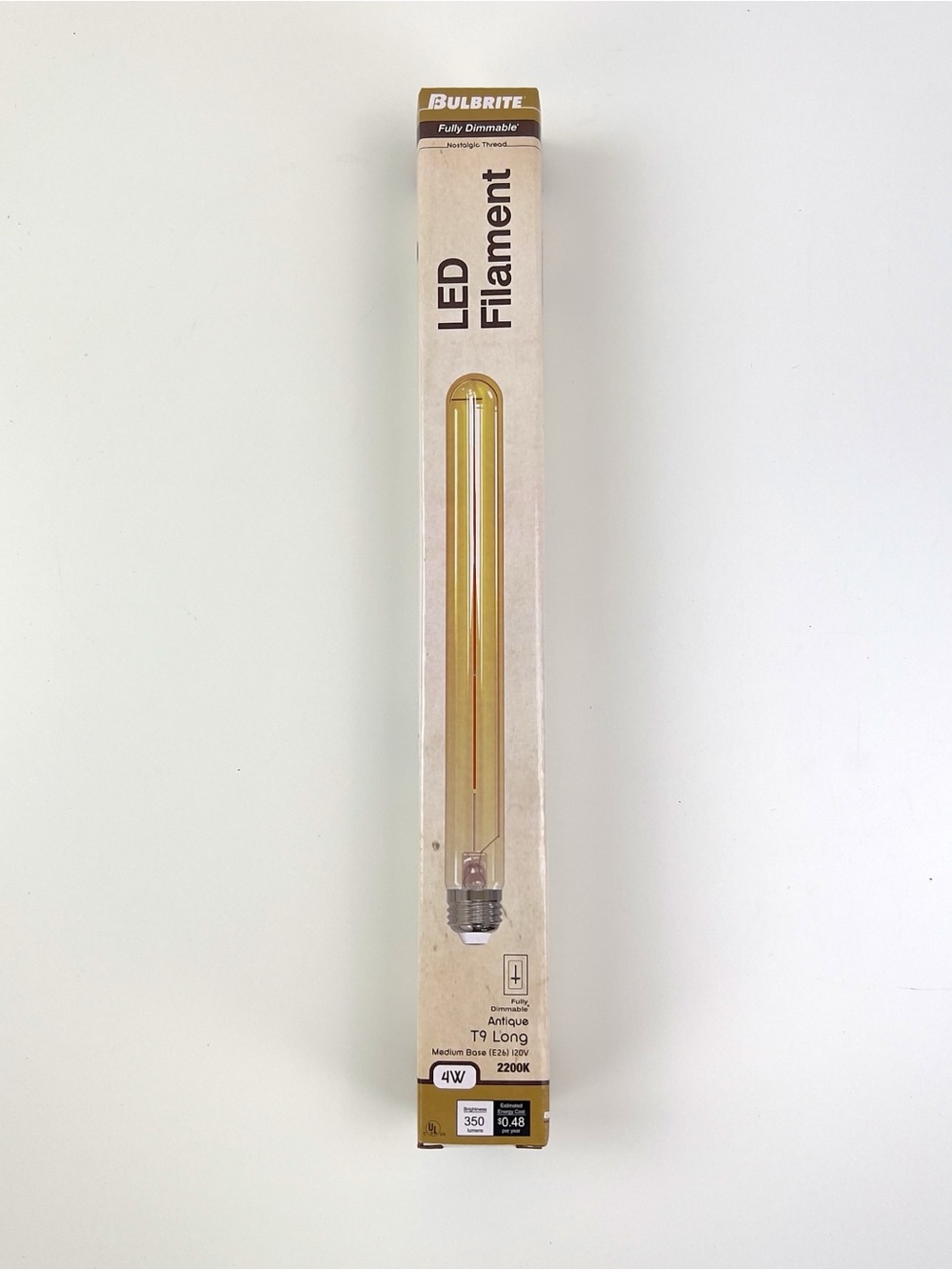 Bulbrite LED Filament T9 Long E26 Dimmable Clear Antique 3W 2200K 776807